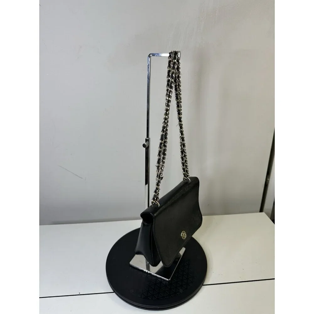 Tory Burch Shoulder Bag Chain Strap Saffiano Black